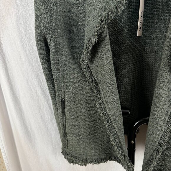 Nic and Zoe Womens XL Green Fringe Woven Jacket Open Front Zipper Pockets NWT - Picture 3 of 9